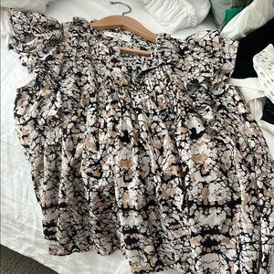 Sea New York Black and White Ruffled Blouse